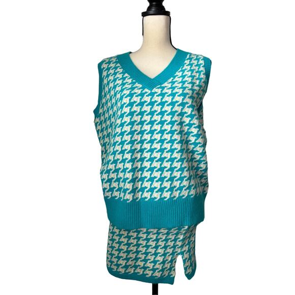 NWT Callahan Ollie Vest & Tash Skirt Matching Set Womens S Turquoise Houndstooth - Picture 5 of 9